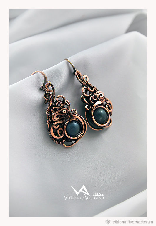 Серьги медные с яшмой "Deep sea" в интернет-магазине на Ярмарке ...