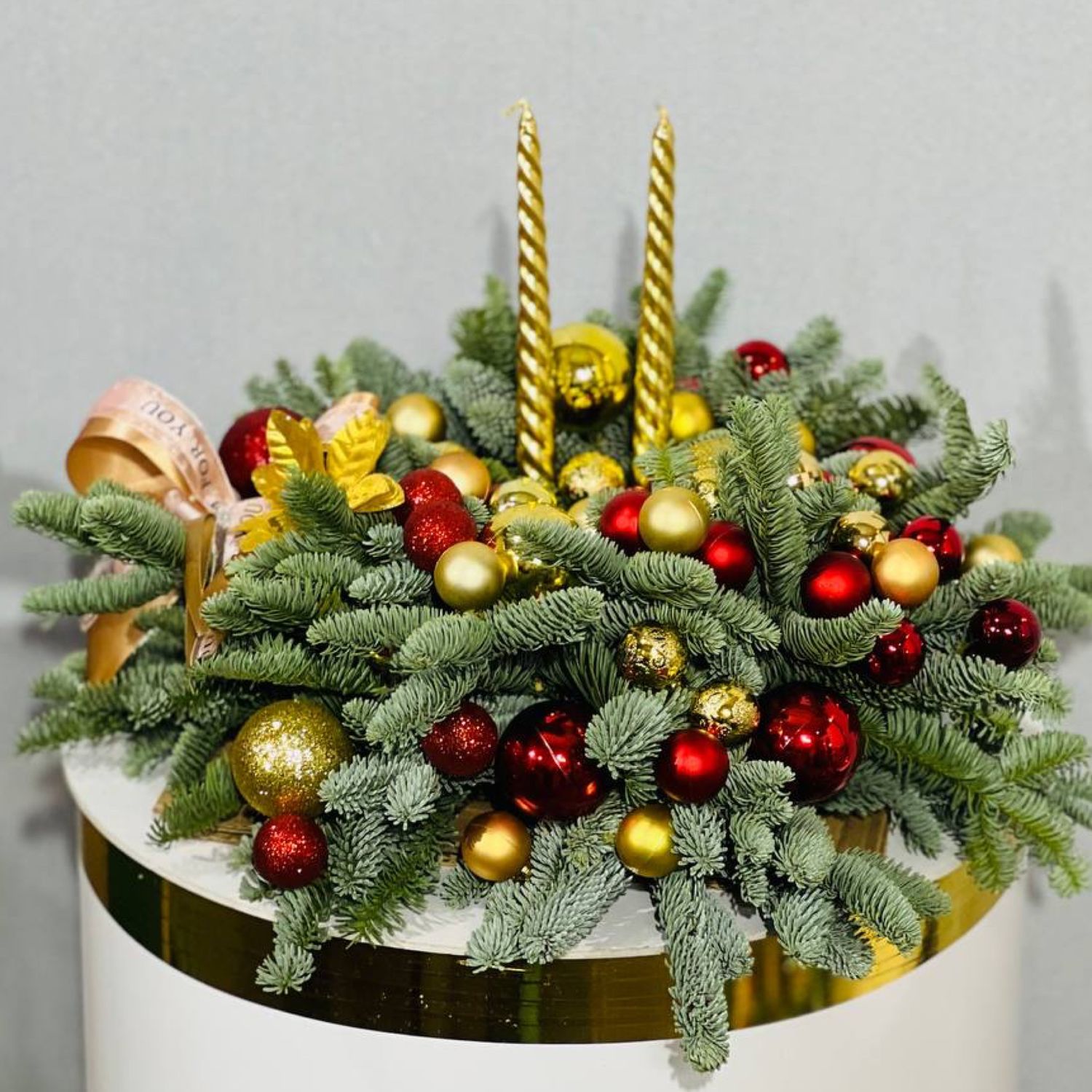 Большая новогодняя композиция на стол из натурального нобилиса купить в ...
