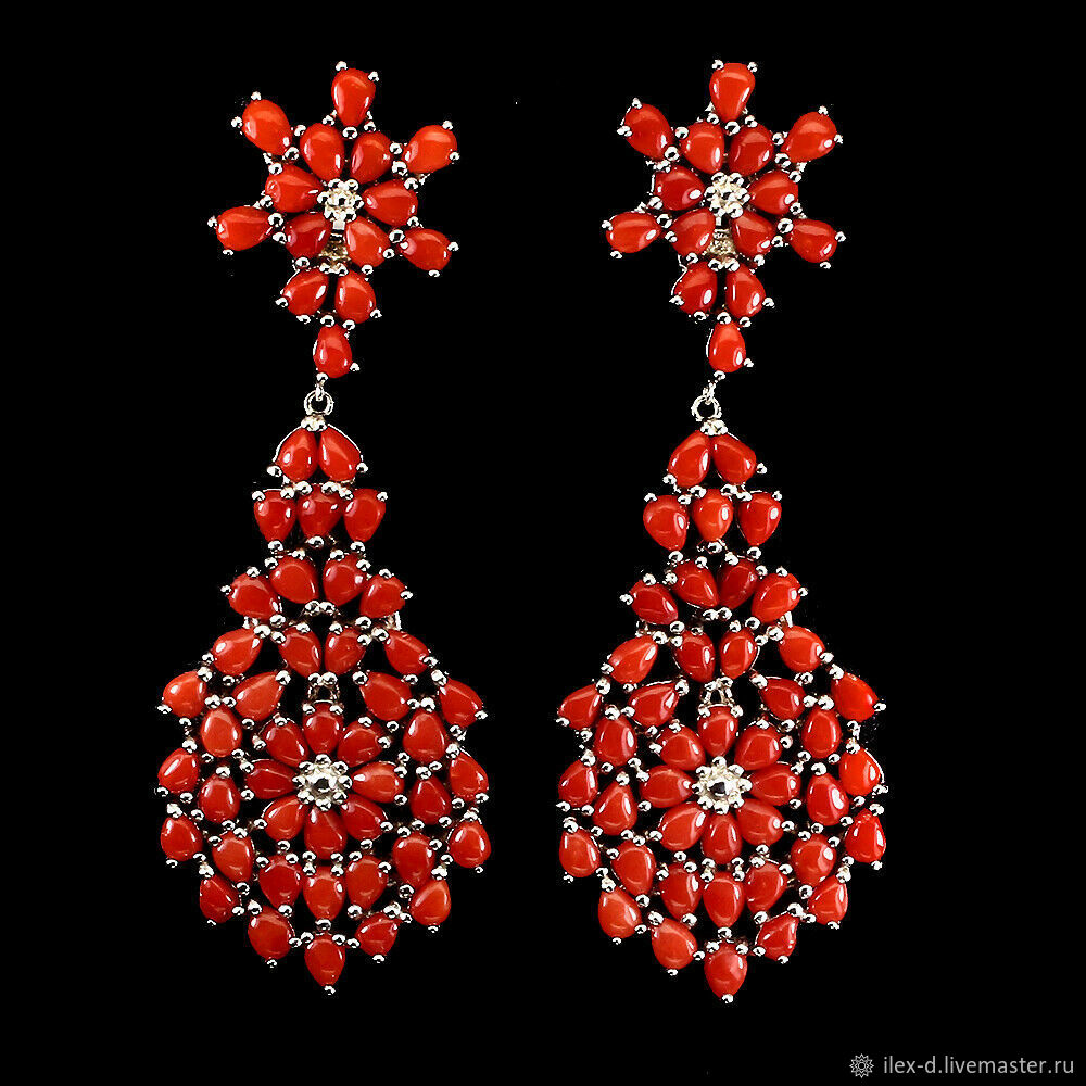 Серебряные серьги с кораллом, 925 проба в интернет-магазине Ярмарка ...