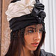Black-white turban hat hijab of natural silk with beads, Turban, Moscow,  Фото №1
