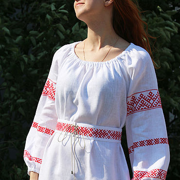 Платье из льна с вышивкой - ш1188-19