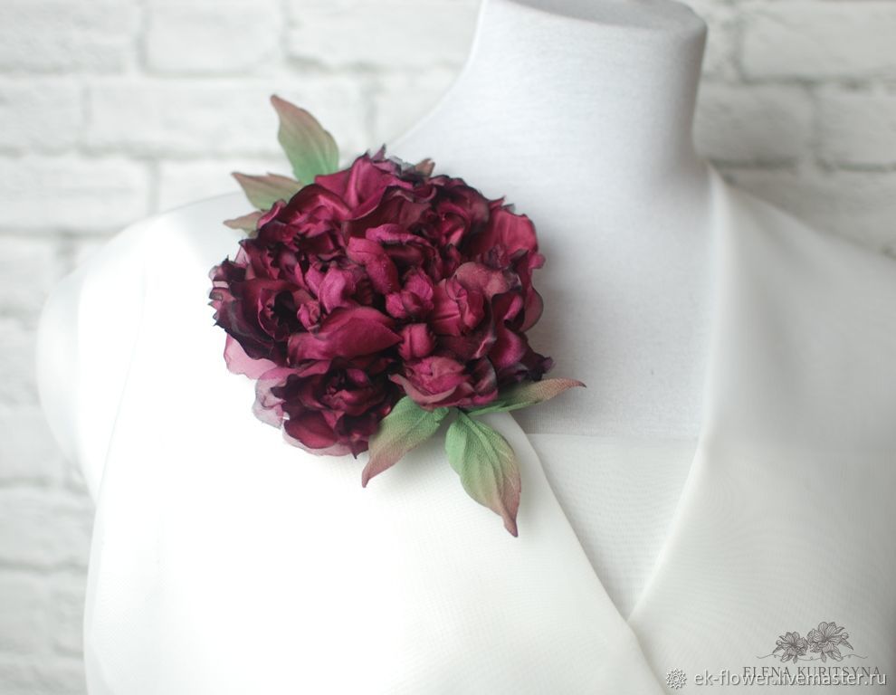 Brooch-pin: Silk flowers. Rose ' Stefania', Brooches, St. Petersburg,  Фото №1
