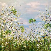 Картины и панно handmade. Livemaster - original item Oil painting with a summer meadow. A picture with field daisies as a gift. Handmade.