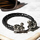 Leather bracelet 'Two boars' made of nickel silver, Braided bracelet, Krasnodar,  Фото №1