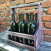 Beer box for 3 bottles with a massive opener in walnut color