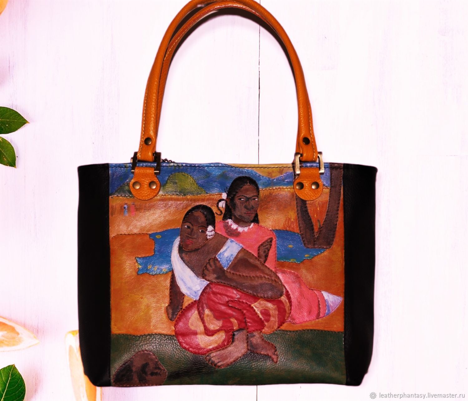 Paul Gauguin. Leather black handbag "Ta Matete (Market day)", Classic Bag, Bologna,  Фото №1
