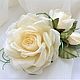   Розы цвета ванили. Цветы из ткани, Брошь-зажим, Юрга,  Фото №1