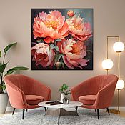 Картины и панно handmade. Livemaster - original item Interior painting Coral Peonies. Painting flowers. Handmade.