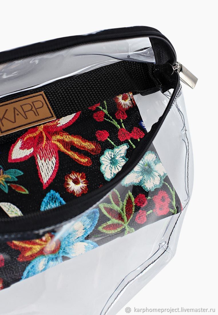 Женская сумка на пояс из слюды комбинированная FLOR/ черная прозрачная ...