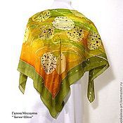 Платок Батик"Шелковая Сакура"100%Шелк шелковый платок ручная роспись