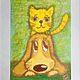 Painting children's oil pastel cat and dog 'Friends' 297h420 mm. Pictures. Larisa Shemyakina Chuvstvo pozitiva (chuvstvo-pozitiva). Ярмарка Мастеров.  Фото №5