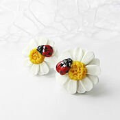 Украшения handmade. Livemaster - original item Daisy Stud Earrings made of polymer clay Ladybug Earrings. Handmade.