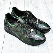 Обувь ручной работы handmade. Livemaster - original item Sneakers made of genuine crocodile leather, in dark green color.. Handmade.