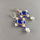 Order Blue diamond earrings with pearls, Byzantine earrings with blue stone. Nibelung Design Beadwork. Livemaster. . Earrings Фото №3