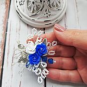 Украшения handmade. Livemaster - original item Pin Brooch: Bouquet rose flowers blue white. Handmade.