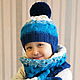 Children's winter hat with gradient, winter Snood with a gradient, children's mittens with braids in stock

