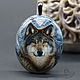 Pendant talisman totem 'The Wolf of Veles' painted on stone, Pendants, Moscow,  Фото №1