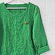 Bright green blouse made of 100% linen, Blouses, Tomsk,  Фото №1