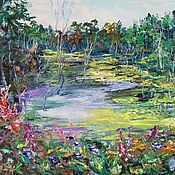 Картины и панно handmade. Livemaster - original item Oil painting landscape pond 