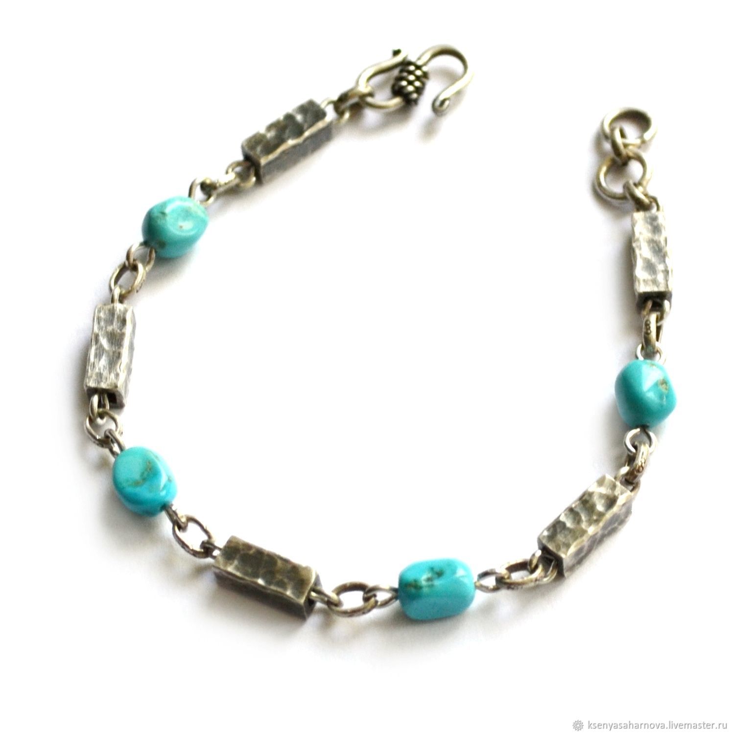 Браслет из тайского серебра с бирюзой Аризона (аризонская бирюза ...