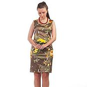 Материалы для творчества handmade. Livemaster - original item Fabric: Sheath dress brown with flowers. Handmade.