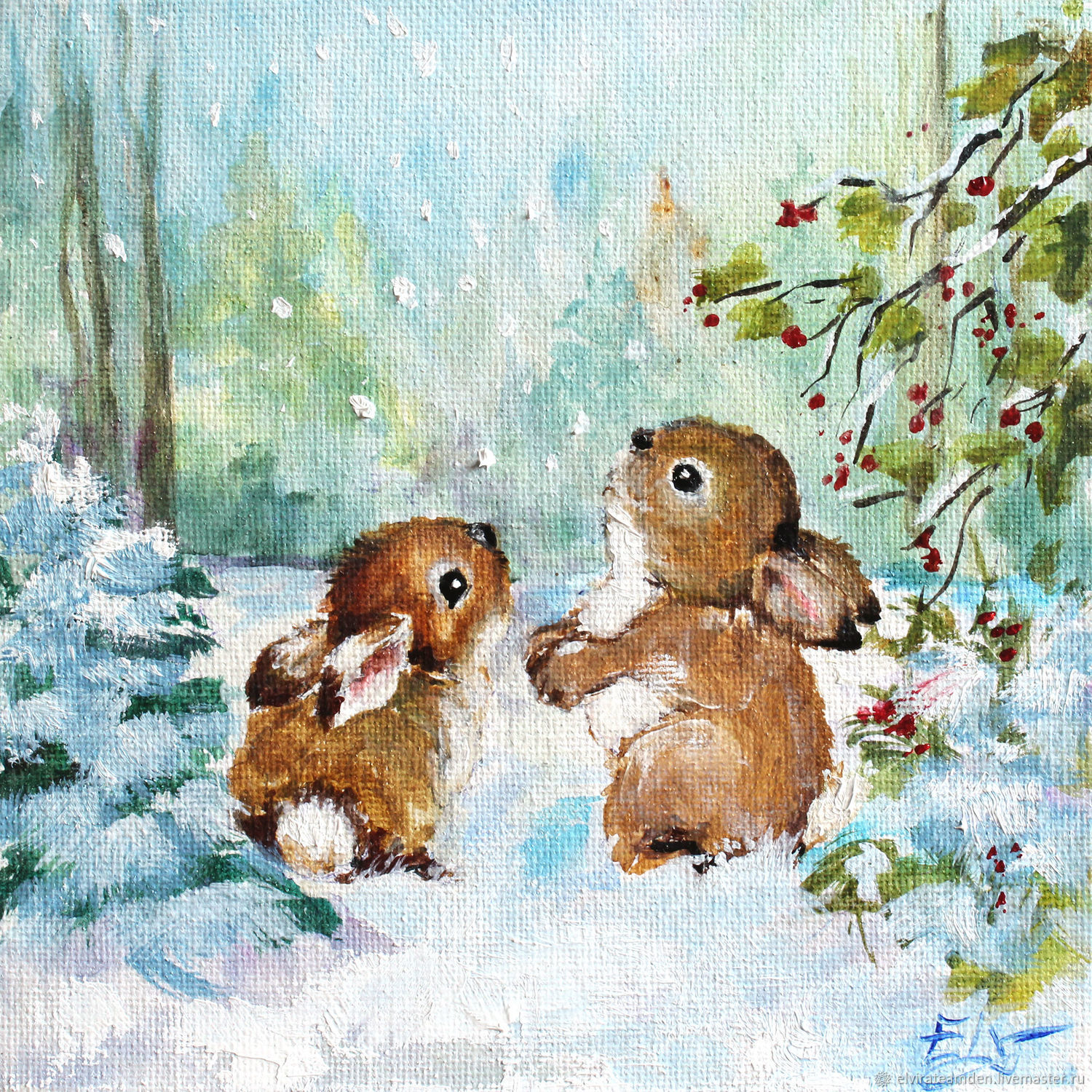Кролик зимой рисунок