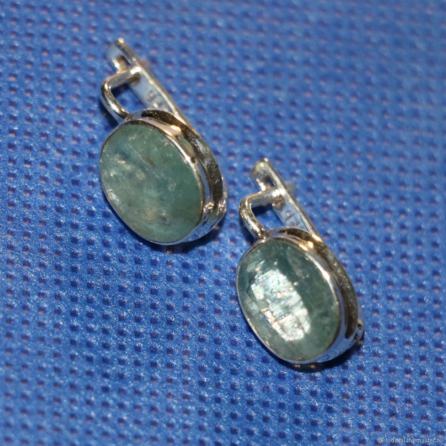 Серьги классические: аквамарин натуральный природный серебро 925 ...