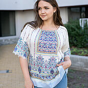 Одежда handmade. Livemaster - original item Hippie style blouse with print and lace. Handmade.
