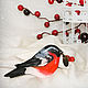 Brooch 'Winter bird bullfinch, red black white, mountain ash', Brooches, Bryukhovetskaya,  Фото №1