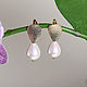 Gold-plated earrings with white cotton pearls, Earrings, Moscow,  Фото №1