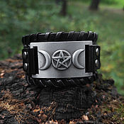Украшения handmade. Livemaster - original item Wiccan Pentagram — Men`s Leather Bracelet. Handmade.
