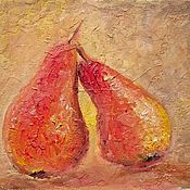 Картины и панно handmade. Livemaster - original item Yellow-red pear oil painting on canvas (mural style) for kitchen. Handmade.