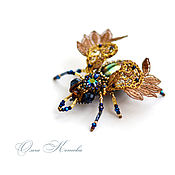 Украшения handmade. Livemaster - original item Brooch-beetle bead front Sight with gold lace labradorite embroidery. Handmade.