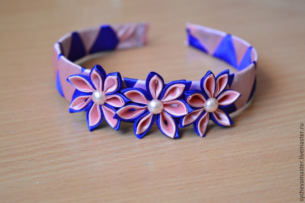 Мацуба канзаши. Ободок из атласных лент. Ободок розы. Ободок из атласных лент. Украшения канзаши.