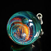 Pendant ball Turquoise and red. Cosmos Galaxy Universe Planet Space