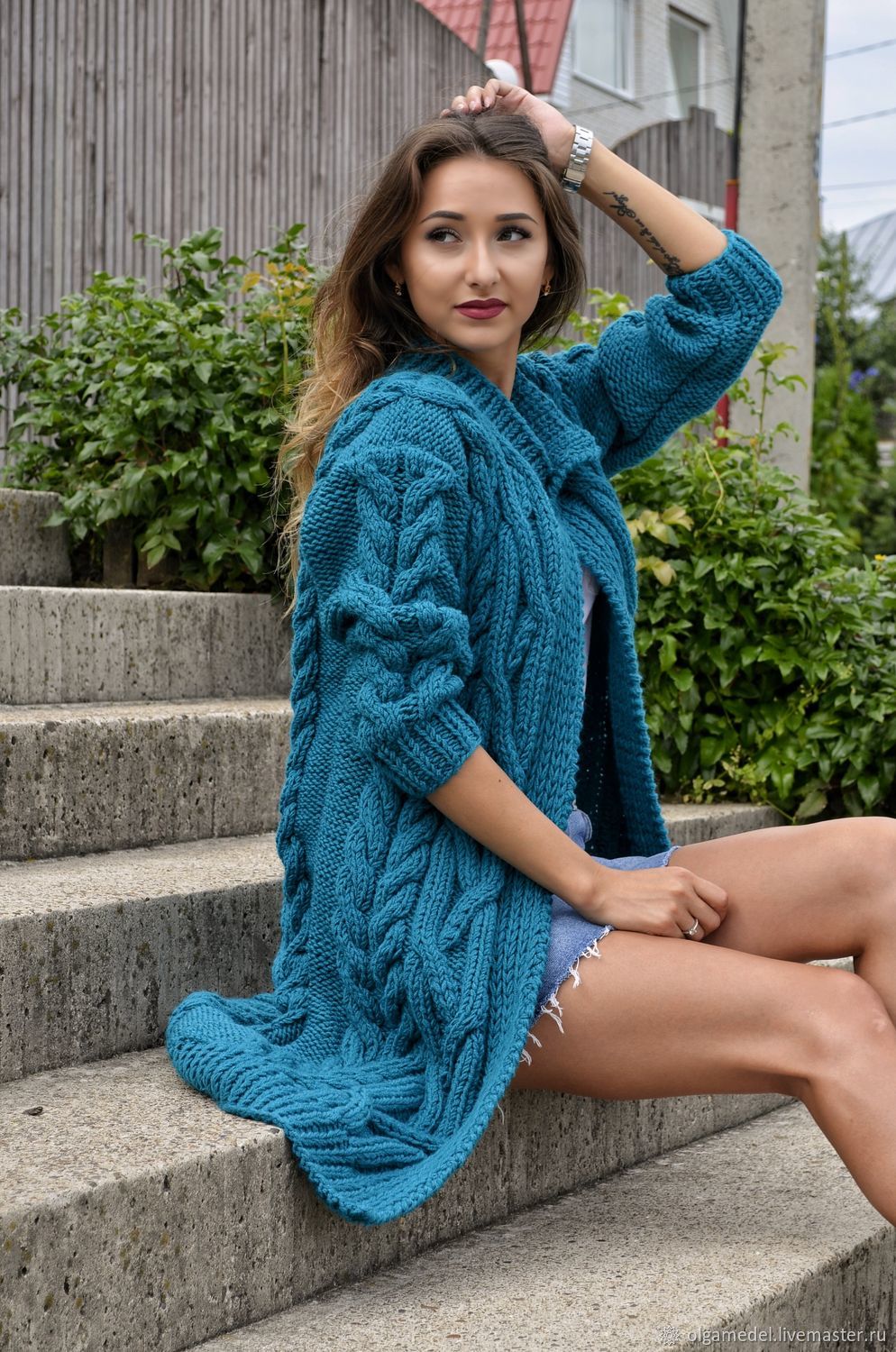 cardigans: Women's knitted cardigan textured knitted turquoise to order, Cardigans, Yoshkar-Ola,  Фото №1