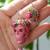 Украшения handmade. Livemaster - original item Earrings-brushes: skull and succulents. Handmade.