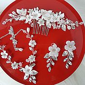 Свадебный салон handmade. Livemaster - original item Set for the bride: comb, earrings, necklace. Handmade.