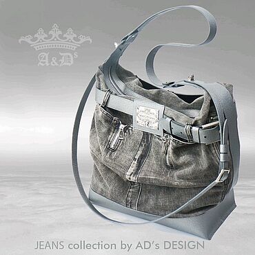 Сумки ручной работы. Ярмарка Мастеров - ручная работа Сумка шоппер Jeans Saffiano Silver Grey Leather. Handmade.