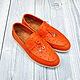 Slip-ons made of genuine strusa leather, in orange color, Slip-ons, St. Petersburg,  Фото №1
