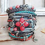 Украшения handmade. Livemaster - original item Bracelet with coral, jasper and quartz Boho-chic 