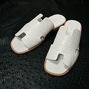 Обувь ручной работы handmade. Livemaster - original item Slippers made of genuine crocodile leather, in white color!. Handmade.