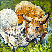 Картины и панно handmade. Livemaster - original item Painting Sweet Couple Oil 25 x 25 Pig Piglet Animal Couple. Handmade.