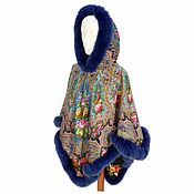 Одежда handmade. Livemaster - original item Almond shawl poncho with fur. Handmade.