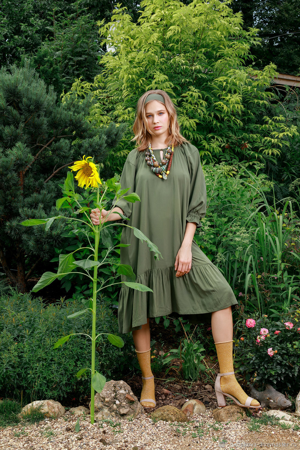 Midi dress in the color of ripe olive below the knees, Dresses, Moscow,  Фото №1