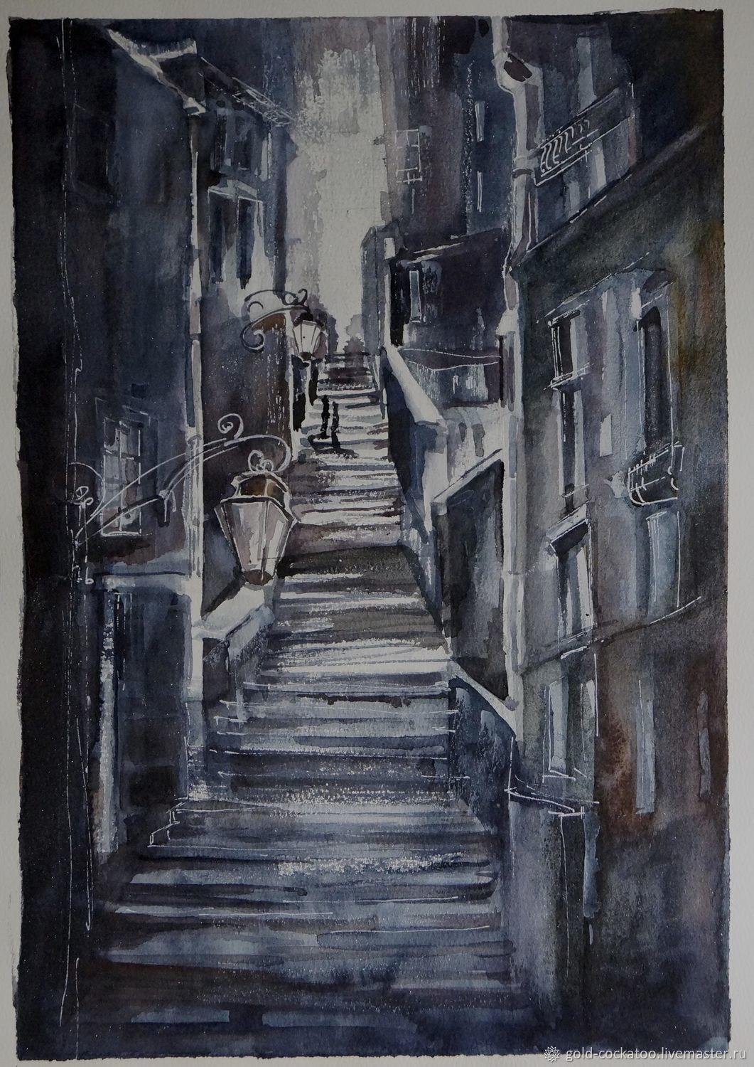 Картина Лестница старого квартала. Акварель. 25/36 см в интернет ...