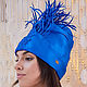 Royal Blu silk organza turban with lace and feathers. Turban. TURBAN SVS. My Livemaster. Фото №4