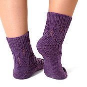 Аксессуары handmade. Livemaster - original item Plum Socks with patterns 39-41 wool openwork knitted plum leaves. Handmade.