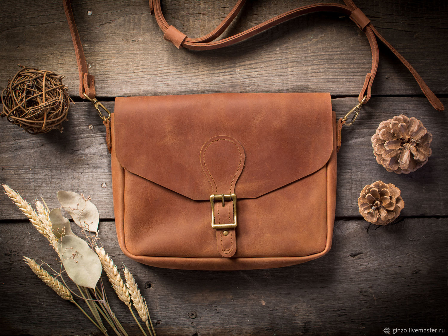 Женская кожаная сумка-кроссбоди -LILY- ручной работы рыжая, Сумка через плечо, Тула,  Фото №1