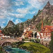 Картины и панно handmade. Livemaster - original item Oil painting of magnificent Switzerland against the background of mountains.Painting landscape. Handmade.